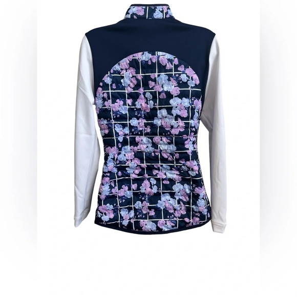 NEW Ladies Peter Millar Outdoor/Golf Hybrid Quilted Navy Floral Full Zip Jacket - Picture 6 of 12
